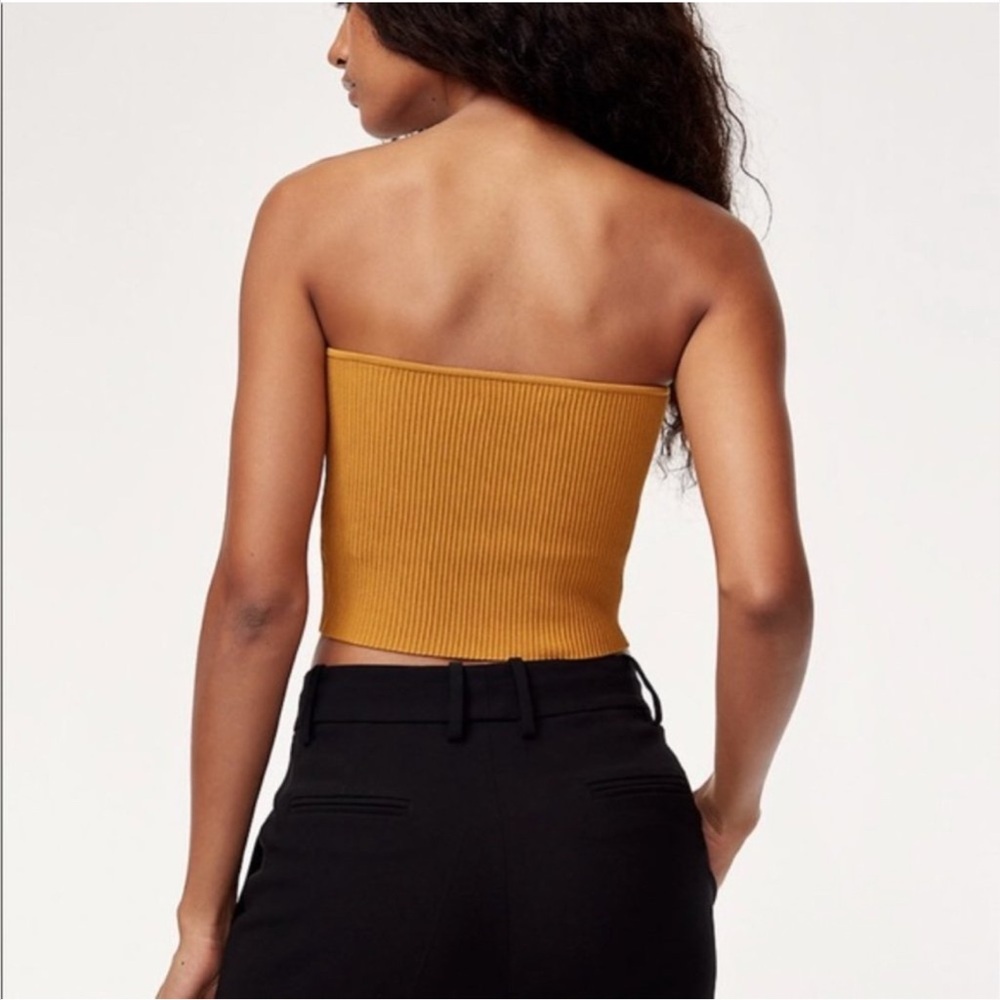 Aritzia Babaton Mustard Yellow Sculpt Knit Crop Top L - Picture 2 of 6